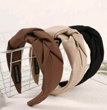 Knotted Headbands for Women - Non-Slip Wide Top Knot Hair Hoops, Fashion Hairbands in Black, Beige, Brown - 3PCS Hair Accessories Set