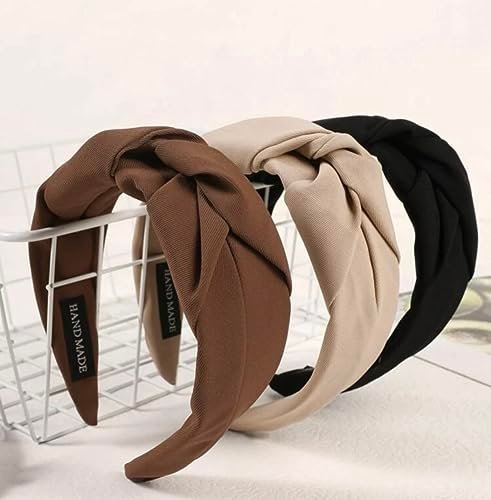 Knotted Headbands for Women - Non-Slip Wide Top Knot Hair Hoops, Fashion Hairbands in Black, Beige, Brown - 3PCS Hair Accessories Set - görsel 4