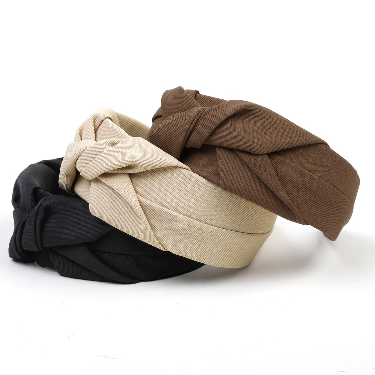Knotted Headbands for Women - Non-Slip Wide Top Knot Hair Hoops, Fashion Hairbands in Black, Beige, Brown - 3PCS Hair Accessories Set - görsel 1