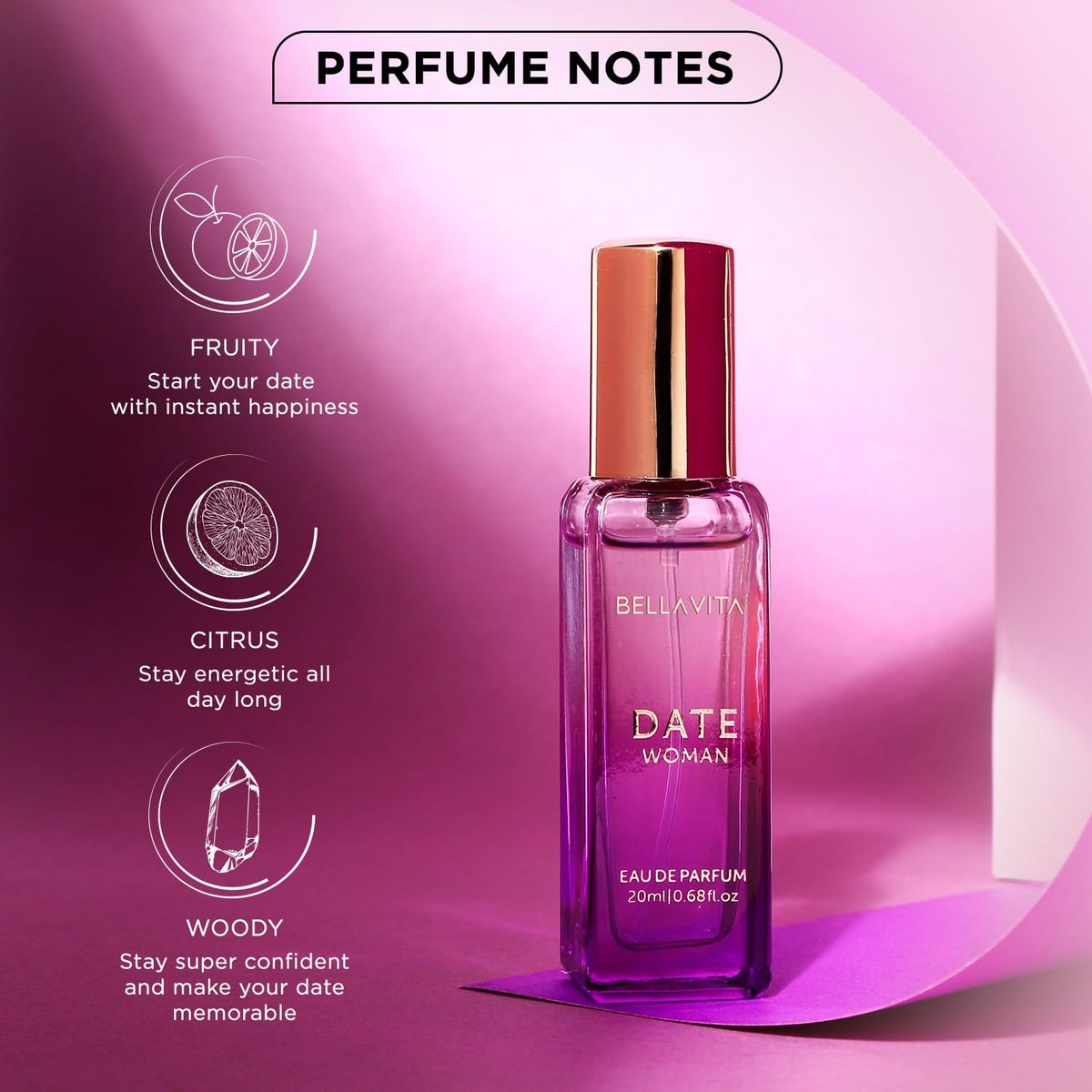 BellaVita Luxury DATE Eau de Parfum Travel Size Edition 20 ml – Long-Lasting Mini Perfume for Women with Red Fruit, Pink Pepper & Jasmine - görsel 5