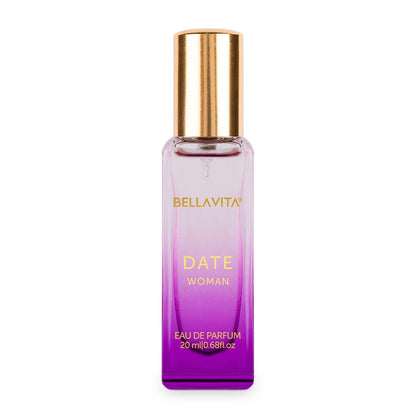 BellaVita Luxury DATE Eau de Parfum Travel Size Edition 20 ml – Long-Lasting Mini Perfume for Women with Red Fruit, Pink Pepper & Jasmine