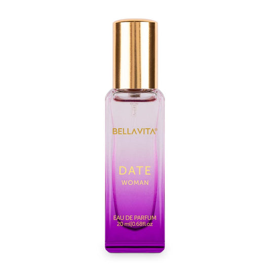 BellaVita Luxury DATE Eau de Parfum Travel Size Edition 20 ml – Long-Lasting Mini Perfume for Women with Red Fruit, Pink Pepper & Jasmine