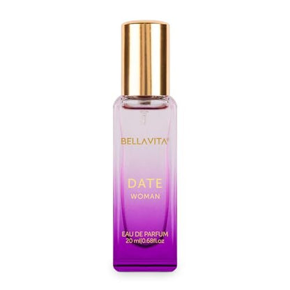 BellaVita Luxury DATE Eau de Parfum Travel Size Edition 20 ml – Long-Lasting Mini Perfume for Women with Red Fruit, Pink Pepper & Jasmine