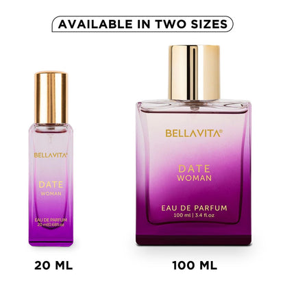 BellaVita Luxury DATE Eau de Parfum Travel Size Edition 20 ml – Long-Lasting Mini Perfume for Women with Red Fruit, Pink Pepper & Jasmine
