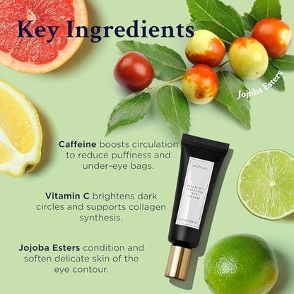 MATKAS Korean Vitamin C Under Eye Cream for Dark Circles and Puffiness 0.5 Fl. Oz. - Brightening Under Eye Cream with Caffeine for Puffy Eyes, Korean Under Eyes Brightener Moisturizer