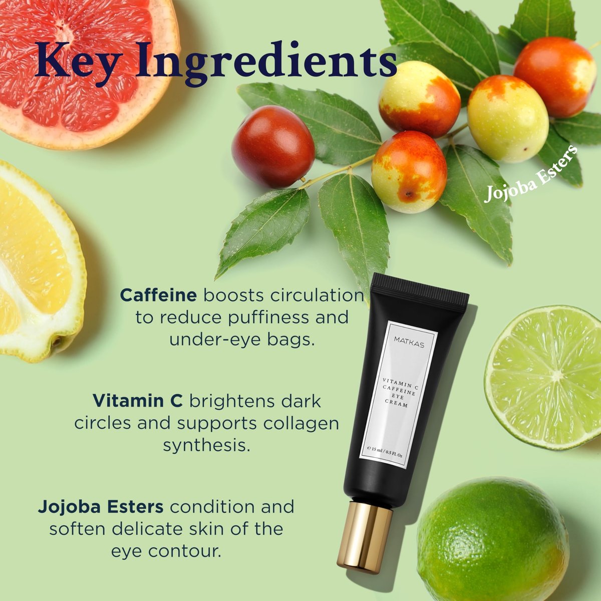 MATKAS Korean Vitamin C Under Eye Cream for Dark Circles and Puffiness 0.5 Fl. Oz. - Brightening Under Eye Cream with Caffeine for Puffy Eyes, Korean Under Eyes Brightener Moisturizer - görsel 7