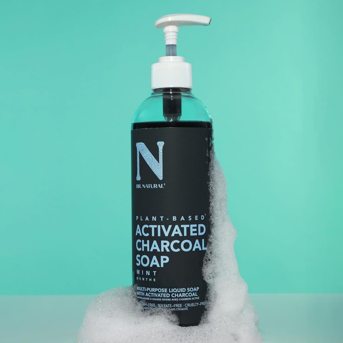 Dr. Natural Activated Charcoal Liquid Soap - Deep Cleansing Body Wash for Acne-Prone Skin, Mint Scent, 16 oz - görsel 15