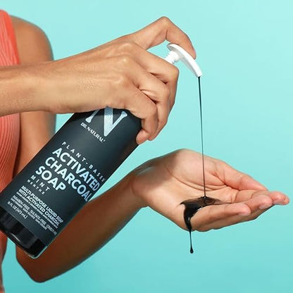 Dr. Natural Activated Charcoal Liquid Soap - Deep Cleansing Body Wash for Acne-Prone Skin, Mint Scent, 16 oz