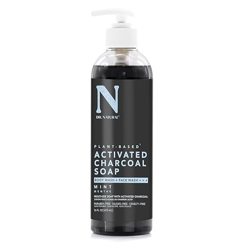 Dr. Natural Activated Charcoal Liquid Soap - Deep Cleansing Body Wash for Acne-Prone Skin, Mint Scent, 16 oz - görsel 2