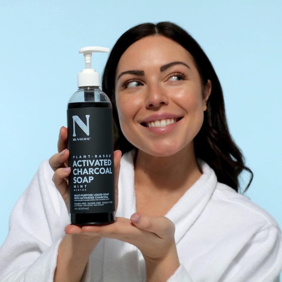 Dr. Natural Activated Charcoal Liquid Soap - Deep Cleansing Body Wash for Acne-Prone Skin, Mint Scent, 16 oz - görsel 9