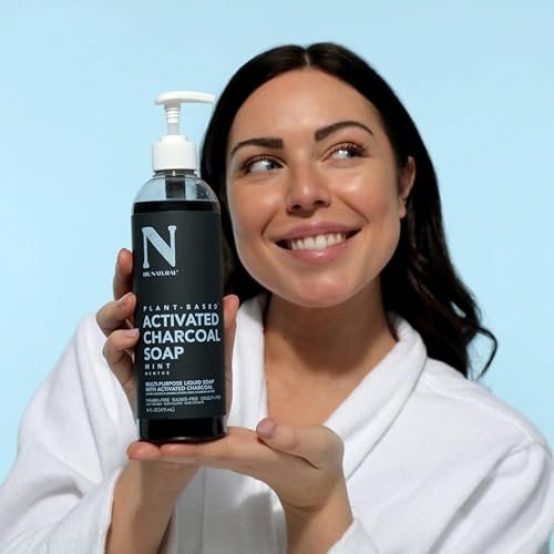 Dr. Natural Activated Charcoal Liquid Soap - Deep Cleansing Body Wash for Acne-Prone Skin, Mint Scent, 16 oz - görsel 10