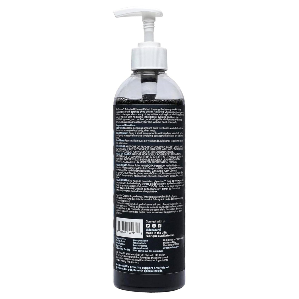 Dr. Natural Activated Charcoal Liquid Soap - Deep Cleansing Body Wash for Acne-Prone Skin, Mint Scent, 16 oz - görsel 17