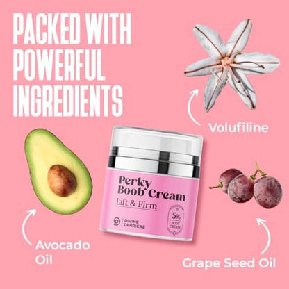 Divine Derriere Perky Body Cream - Lift & Firm Skin Tightening Cream for Body, Moisturizing Chest Firming Cream with Volufiline for a Perkier Look & Toned Décolleté, 1.7 Fl Oz Avelisse
