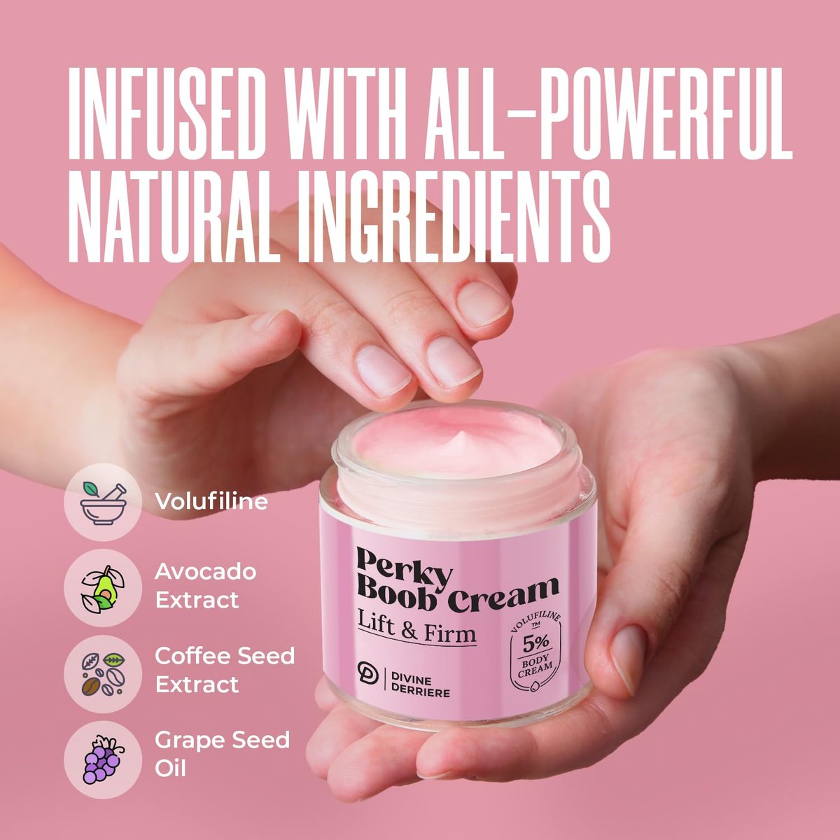 Divine Derriere Perky Body Cream - Lift & Firm Skin Tightening Cream for Body, Moisturizing Chest Firming Cream with Volufiline for a Perkier Look & Toned Décolleté, 1.7 Fl Oz Avelisse