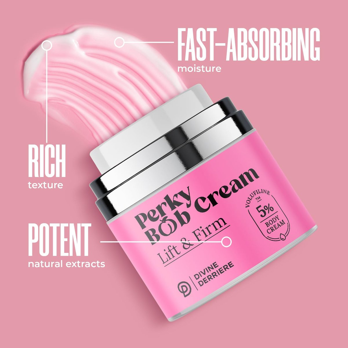 Divine Derriere Perky Body Cream - Lift & Firm Skin Tightening Cream for Body, Moisturizing Chest Firming Cream with Volufiline for a Perkier Look & Toned Décolleté, 1.7 Fl Oz Avelisse