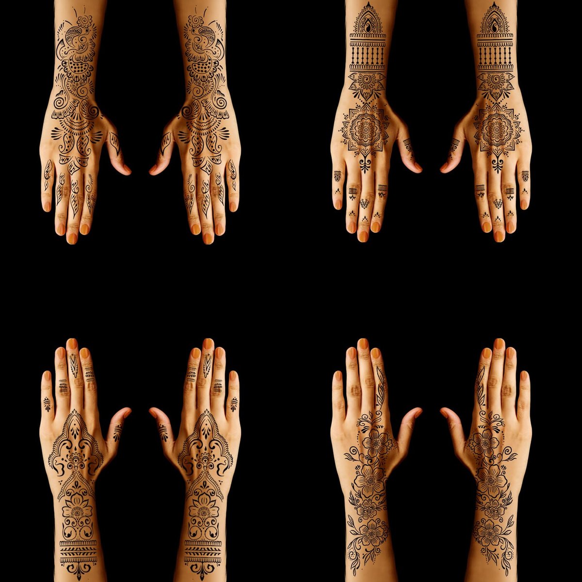 Large Henna Tattoo Stencil Kit - 12 Sheets Temporary Tattoo Stickers for Hand, Forearm & Glitter Airbrush DIY - görsel 5