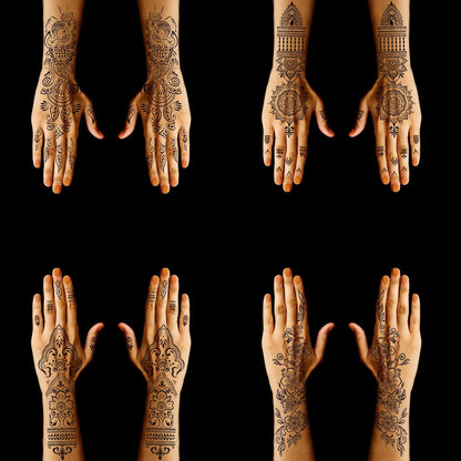 Large Henna Tattoo Stencil Kit - 12 Sheets Temporary Tattoo Stickers for Hand, Forearm & Glitter Airbrush DIY