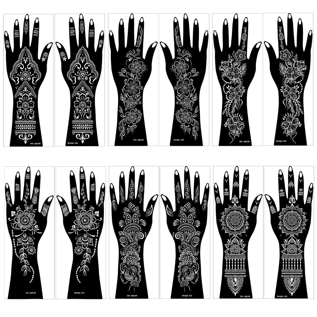 Large Henna Tattoo Stencil Kit - 12 Sheets Temporary Tattoo Stickers for Hand, Forearm & Glitter Airbrush DIY - görsel 3