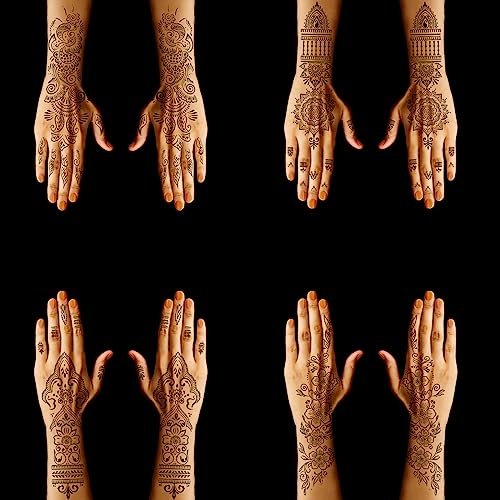 Large Henna Tattoo Stencil Kit - 12 Sheets Temporary Tattoo Stickers for Hand, Forearm & Glitter Airbrush DIY - görsel 6