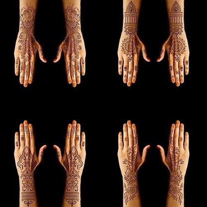 Large Henna Tattoo Stencil Kit - 12 Sheets Temporary Tattoo Stickers for Hand, Forearm & Glitter Airbrush DIY