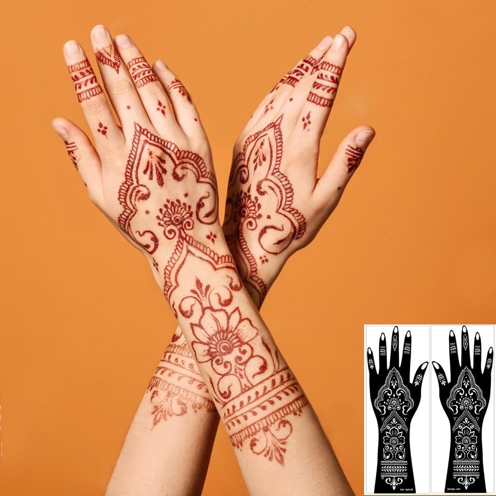 Large Henna Tattoo Stencil Kit - 12 Sheets Temporary Tattoo Stickers for Hand, Forearm & Glitter Airbrush DIY - görsel 7