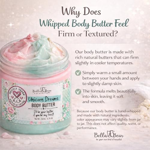 Whipped Body Butter for Women & Teens – Bella & Bear Unicorn Dreams – Hydrating & Moisturizing Cream – Vegan, Cruelty-Free – Mango, Pineapple & Vanilla Avelisse