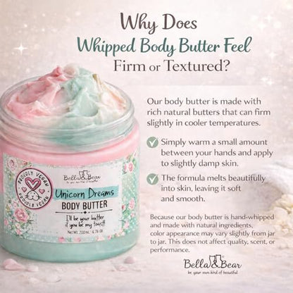 Whipped Body Butter for Women & Teens – Bella & Bear Unicorn Dreams – Hydrating & Moisturizing Cream – Vegan, Cruelty-Free – Mango, Pineapple & Vanilla Avelisse