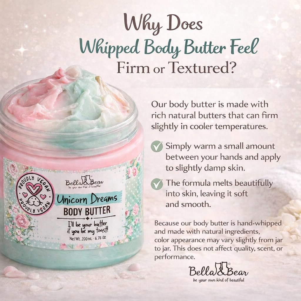 Whipped Body Butter for Women & Teens – Bella & Bear Unicorn Dreams – Hydrating & Moisturizing Cream – Vegan, Cruelty-Free – Mango, Pineapple & Vanilla Avelisse