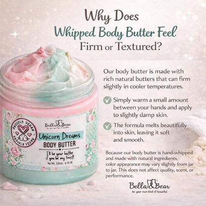 Whipped Body Butter for Women & Teens – Bella & Bear Unicorn Dreams – Hydrating & Moisturizing Cream – Vegan, Cruelty-Free – Mango, Pineapple & Vanilla Avelisse
