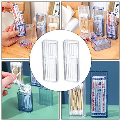 JIEDALIN 4 Pack Mini Travel Cotton Swab Case – Portable Transplastic PP Storage Box for Makeup Sponges, Cotton Swabs, Hair Ties, Floss & Cosmetics