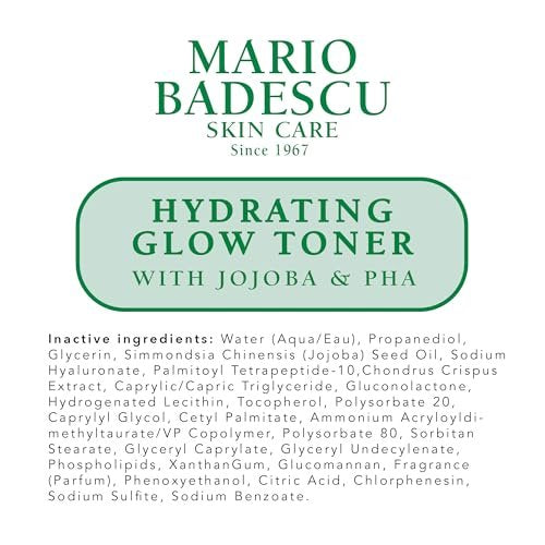 Mario Badescu Hydrating Glow Toner with Jojoba & PHA – Brightening & Rejuvenating Facial Toner for Luminous Skin, Cooling Sensation, 8 Fl Oz Avelisse