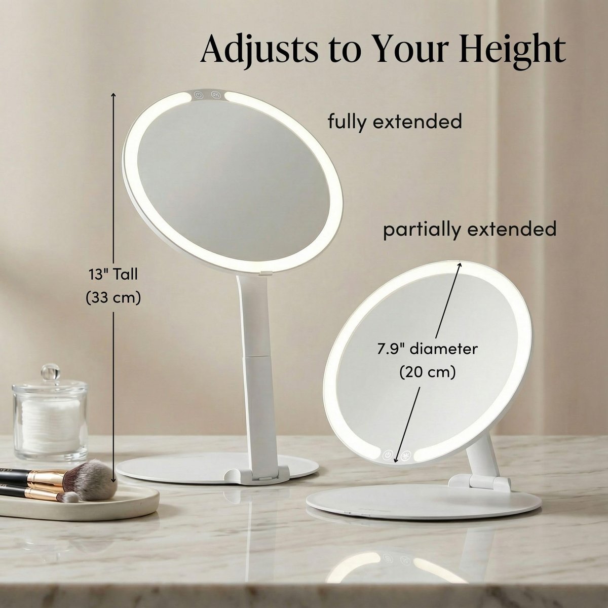 Fancii Abigail Rechargeable Travel Makeup Mirror with LED Light, 8" Foldable Stand, 3 Color Lighting, Dimmable & Lightweight Portable Vanity Mirror Avelisse