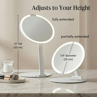 Fancii Abigail Rechargeable Travel Makeup Mirror with LED Light, 8" Foldable Stand, 3 Color Lighting, Dimmable & Lightweight Portable Vanity Mirror Avelisse
