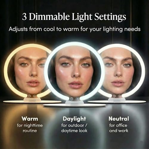 Fancii Abigail Rechargeable Travel Makeup Mirror with LED Light, 8" Foldable Stand, 3 Color Lighting, Dimmable & Lightweight Portable Vanity Mirror Avelisse
