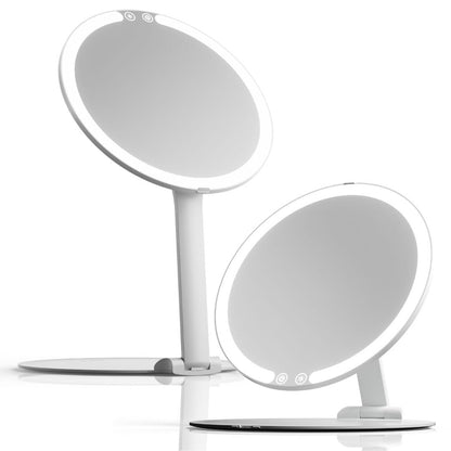 Fancii Abigail Rechargeable Travel Makeup Mirror with LED Light, 8" Foldable Stand, 3 Color Lighting, Dimmable & Lightweight Portable Vanity Mirror Avelisse