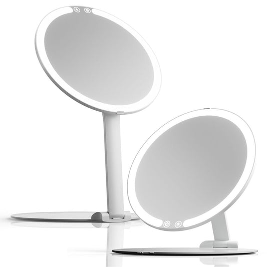 Fancii Abigail Rechargeable Travel Makeup Mirror with LED Light, 8" Foldable Stand, 3 Color Lighting, Dimmable & Lightweight Portable Vanity Mirror Avelisse