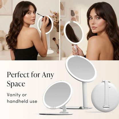 Fancii Abigail Rechargeable Travel Makeup Mirror with LED Light, 8" Foldable Stand, 3 Color Lighting, Dimmable & Lightweight Portable Vanity Mirror Avelisse