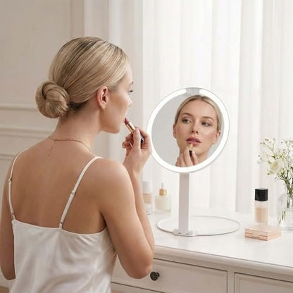Fancii Abigail Rechargeable Travel Makeup Mirror with LED Light, 8" Foldable Stand, 3 Color Lighting, Dimmable & Lightweight Portable Vanity Mirror Avelisse