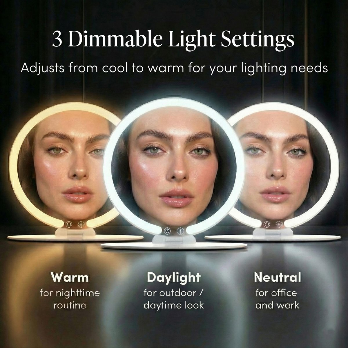 Fancii Abigail Rechargeable Travel Makeup Mirror with LED Light, 8" Foldable Stand, 3 Color Lighting, Dimmable & Lightweight Portable Vanity Mirror Avelisse