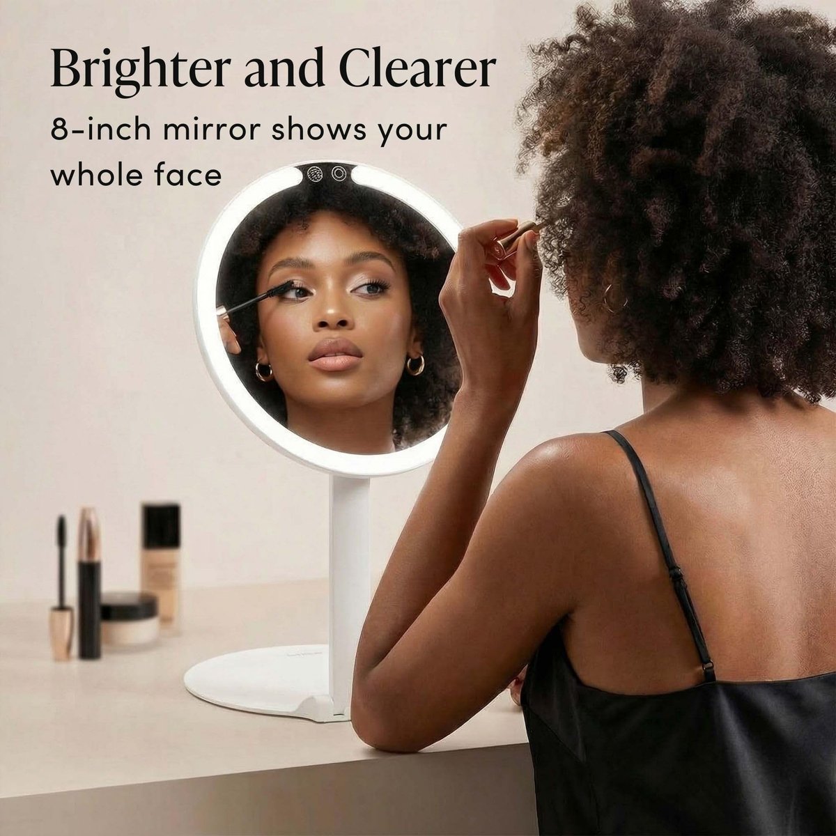 Fancii Abigail Rechargeable Travel Makeup Mirror with LED Light, 8" Foldable Stand, 3 Color Lighting, Dimmable & Lightweight Portable Vanity Mirror Avelisse