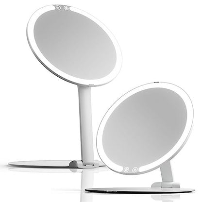Fancii Abigail Rechargeable Travel Makeup Mirror with LED Light, 8" Foldable Stand, 3 Color Lighting, Dimmable & Lightweight Portable Vanity Mirror Avelisse