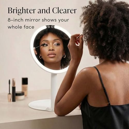 Fancii Abigail Rechargeable Travel Makeup Mirror with LED Light, 8" Foldable Stand, 3 Color Lighting, Dimmable & Lightweight Portable Vanity Mirror Avelisse