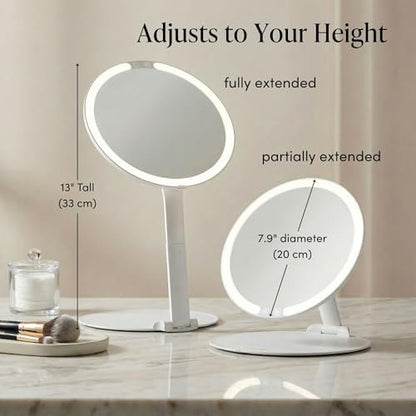 Fancii Abigail Rechargeable Travel Makeup Mirror with LED Light, 8" Foldable Stand, 3 Color Lighting, Dimmable & Lightweight Portable Vanity Mirror Avelisse
