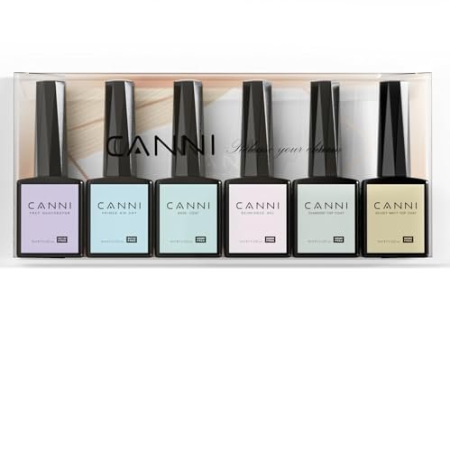 CANNI 6-Piece Hema-Free Nail Dehydrator Primer, Base Coat, Diamond Gel Top Coat & Matte Top Coat Gel Nail Polish Set – Soak Off LED Starter Kit for Manicure Salon Avelisse