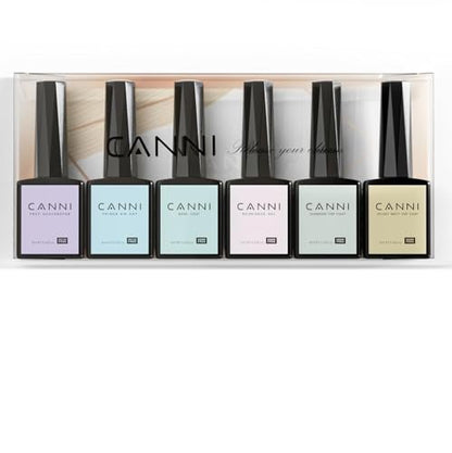 CANNI 6-Piece Hema-Free Nail Dehydrator Primer, Base Coat, Diamond Gel Top Coat & Matte Top Coat Gel Nail Polish Set – Soak Off LED Starter Kit for Manicure Salon Avelisse