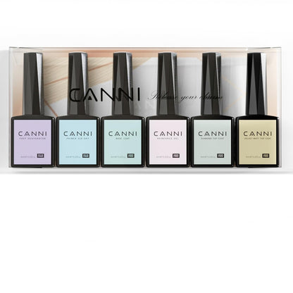 CANNI 6-Piece Hema-Free Nail Dehydrator Primer, Base Coat, Diamond Gel Top Coat & Matte Top Coat Gel Nail Polish Set – Soak Off LED Starter Kit for Manicure Salon Avelisse