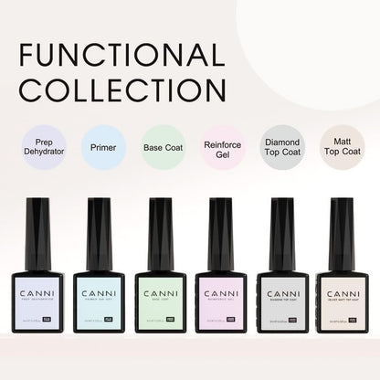 CANNI 6-Piece Hema-Free Nail Dehydrator Primer, Base Coat, Diamond Gel Top Coat & Matte Top Coat Gel Nail Polish Set – Soak Off LED Starter Kit for Manicure Salon Avelisse