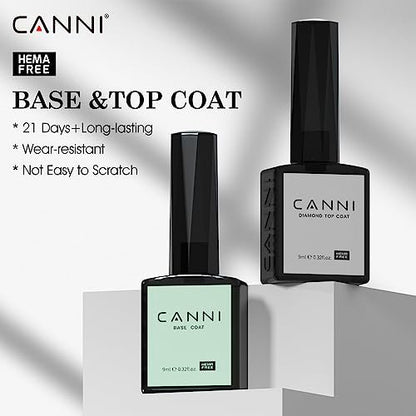 CANNI 6-Piece Hema-Free Nail Dehydrator Primer, Base Coat, Diamond Gel Top Coat & Matte Top Coat Gel Nail Polish Set – Soak Off LED Starter Kit for Manicure Salon Avelisse