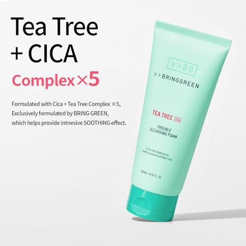 BRING GREEN Tea Tree Cica Trouble Cleansing Foam - Mild Cleanser for Exfoliation, Blackheads, Whiteheads, Sensitive Skin (10.1 Fl Oz, 300ml) Avelisse