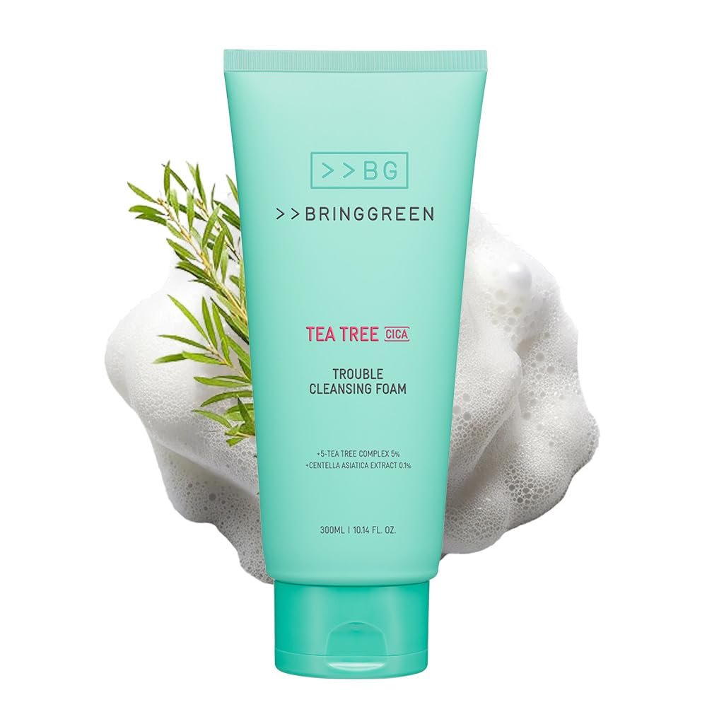 BRING GREEN Tea Tree Cica Trouble Cleansing Foam - Mild Cleanser for Exfoliation, Blackheads, Whiteheads, Sensitive Skin (10.1 Fl Oz, 300ml) Avelisse